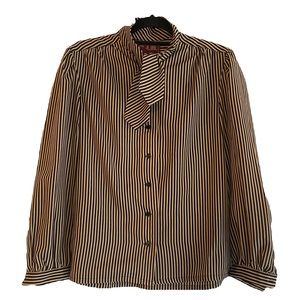 Vintage 70’s 80’s striped button down blouse with tie at neck dark academia